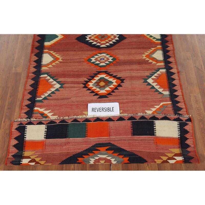 Vegetable Dye Kilim Qashqai Persian Rug Hand-Woven Vintage Wool Carpet - 4'4"x 6'6"