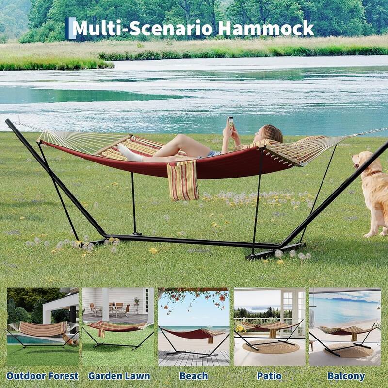 450 LBS Capacity, Double Outdoor Hammock for Patio, Backyard, Garden, Beach