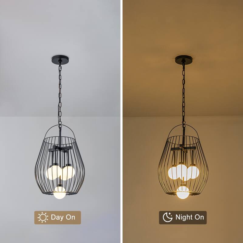 5-Light Birdcage Pendant Light with Opal Glass Globe Shades - Dia.13-in