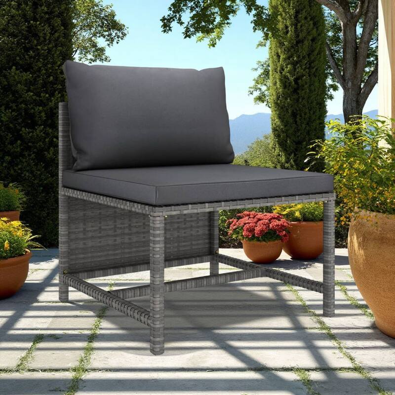 Tim Outdoor Modular Middle Sofa Chair, Sectional, Gray Cushions Rattan