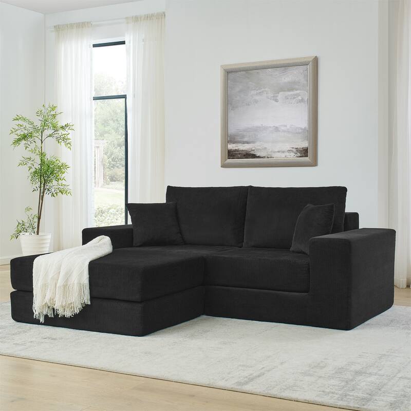 Modular Cloud Sectional Couch, Modern Upholstered L-Shaped Sofa with Removable Ottoman
