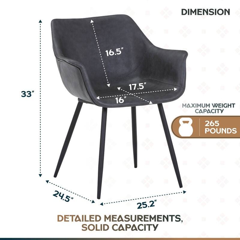 Markley Mid-Century Modern Minimalist Ergonomic Leather Dining Chair with Comfy Curved Seat & Strong Powder-Coated Iron Legs