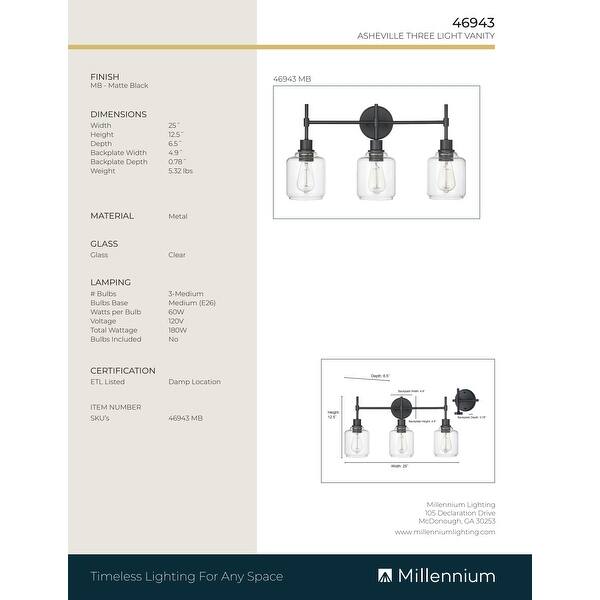 Millennium Lighting Asheville Bathroom Vanity Fixture in Matte Black
