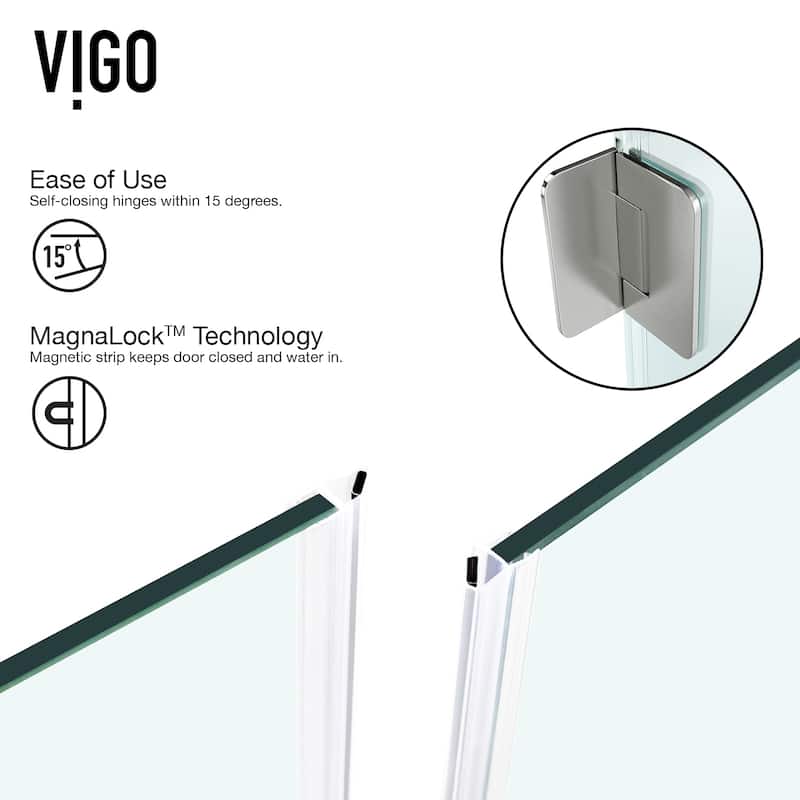 VIGO Piedmont 38"D x 38"W x 77"H Frameless Hinged Neo-Angle Shower Enclosure and Low-Profile Base in Brushed Nickel