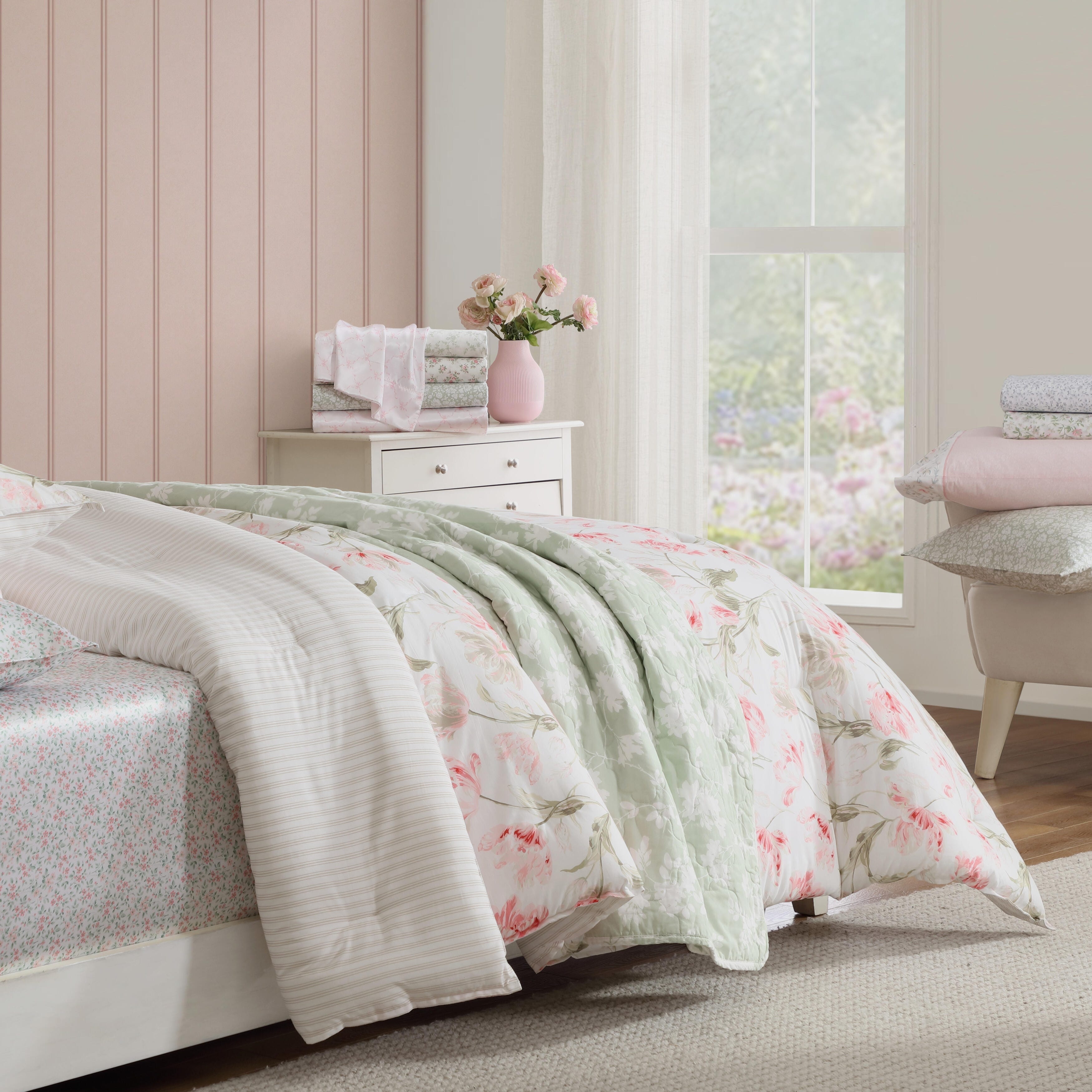 Laura Ashley Printed Satin Sheet Set - On Sale - Overstock - 42987347
