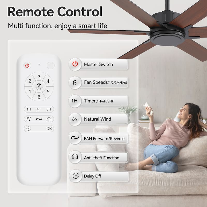 48/56/60 Inch Reversible Blade Ceiling Fan No Light with Remote Control