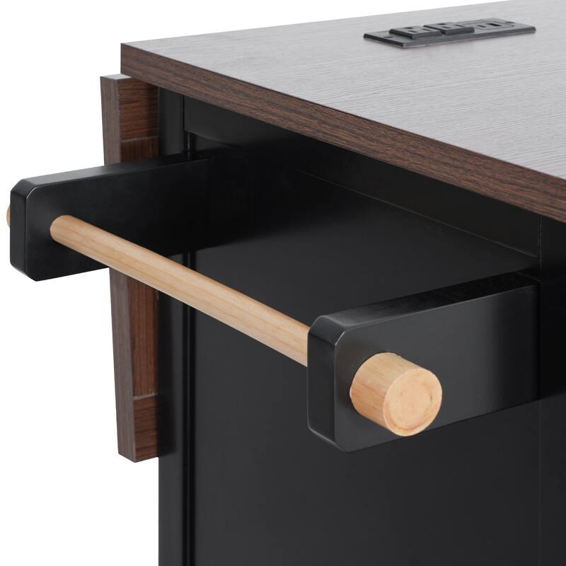 Farmhouse 54.9" Kitchen Island with Drop Leaf and Power Outlet, Stylish Storage Cart with Barn Doors