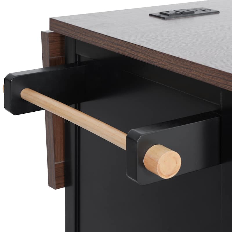 Kitchen Island with Drop Leaf, Power Outlet and 4 Door Shelves
