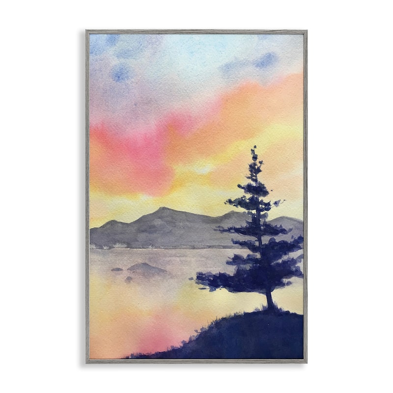 Stupell Radiant Sunset over Lake Framed Giclee Art Design By Stephanie Fielden - 12 x 18 - Grey
