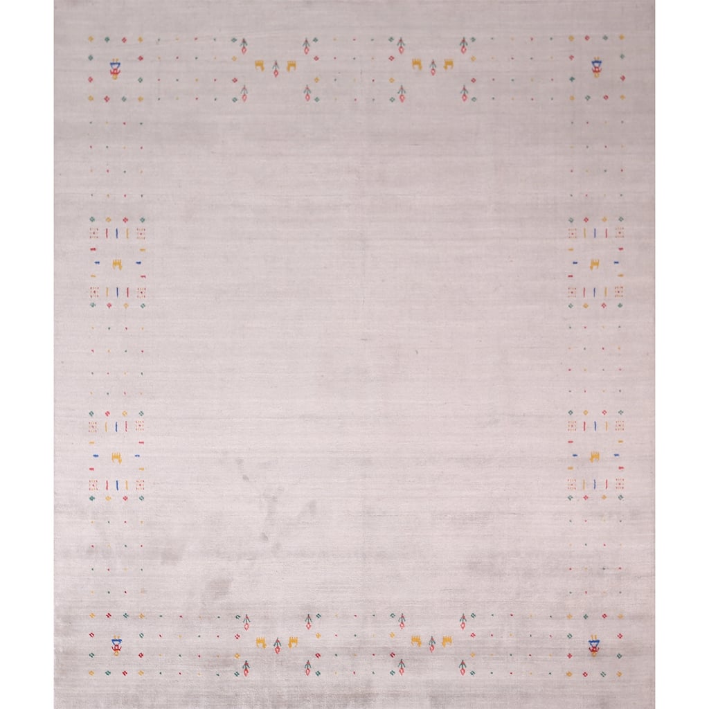 Tribal Gabbeh Indian Square Area Rug Hand-Knotted Wool Carpet - 7'5"x 7'9"