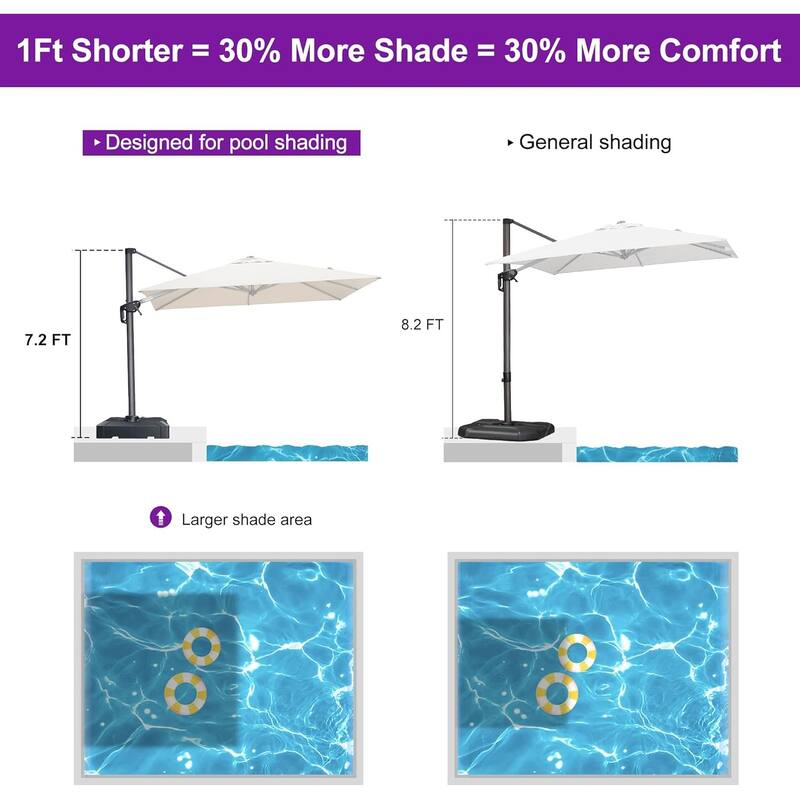 PURPLE LEAF 8ft Patio Umbrella with Base for Pool Outdoor Cantilever Umbrella Swimming Pool Umbrella with 360°Rotation