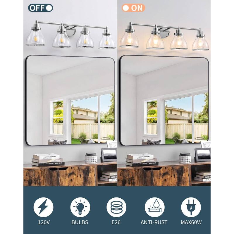 Hermosa Polished Nickel 4-Light Bathroom Vanity Light