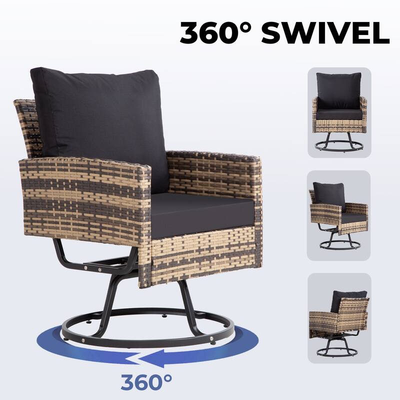 3-Piece Outdoor Patio Rattan Conversation Swivel Chairs Set with 2 Swivel Chair and Coffee Table