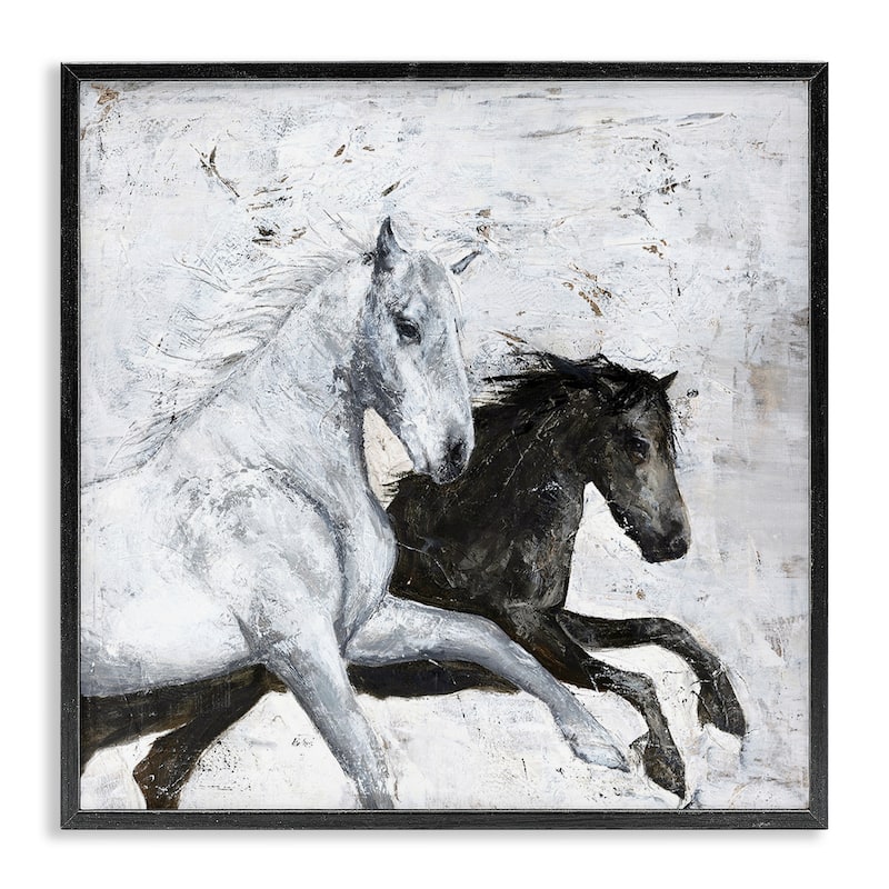 Stupell Wild Horses Racing Rustic Abstract White Framed Wall Art, 12x12 - 24 x 24 - Black