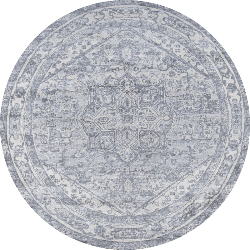 JONATHAN Y Traditional Persian Vintage Medallion Area Rug - 5' Round - Light Gray