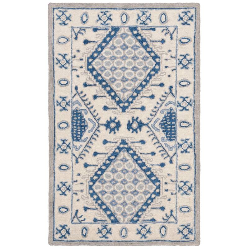 SAFAVIEH Handmade Micro-Loop Anouschka Wool Rug - 2'6" x 4' - Ivory/Blue