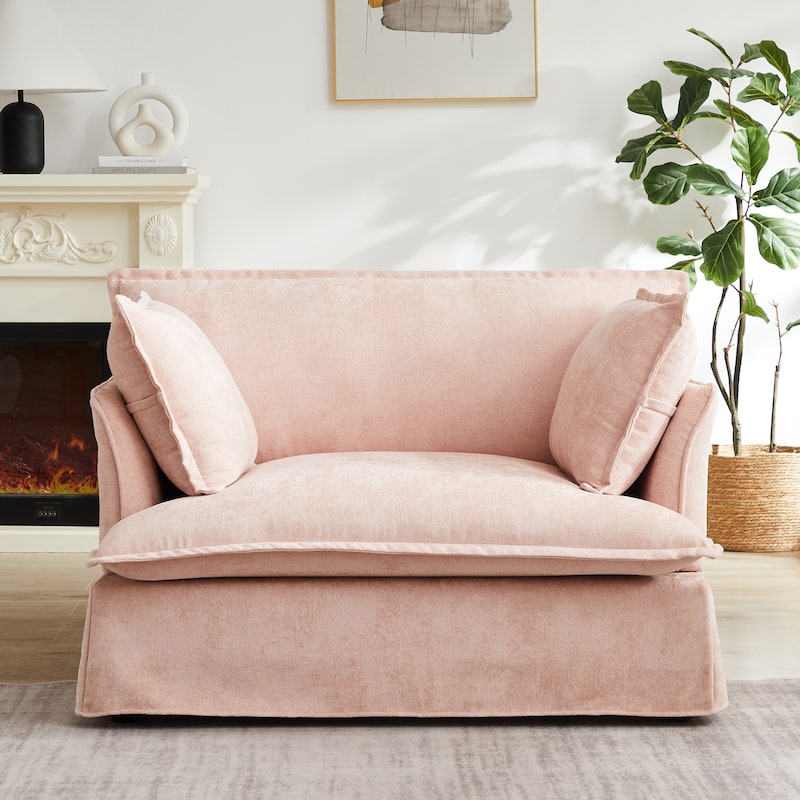 47.2" Oversized Single Sofa Chair Accent Chair with Charging Ports, Chenille Armchair Lounge Chair for Living Room Apartment - Pink