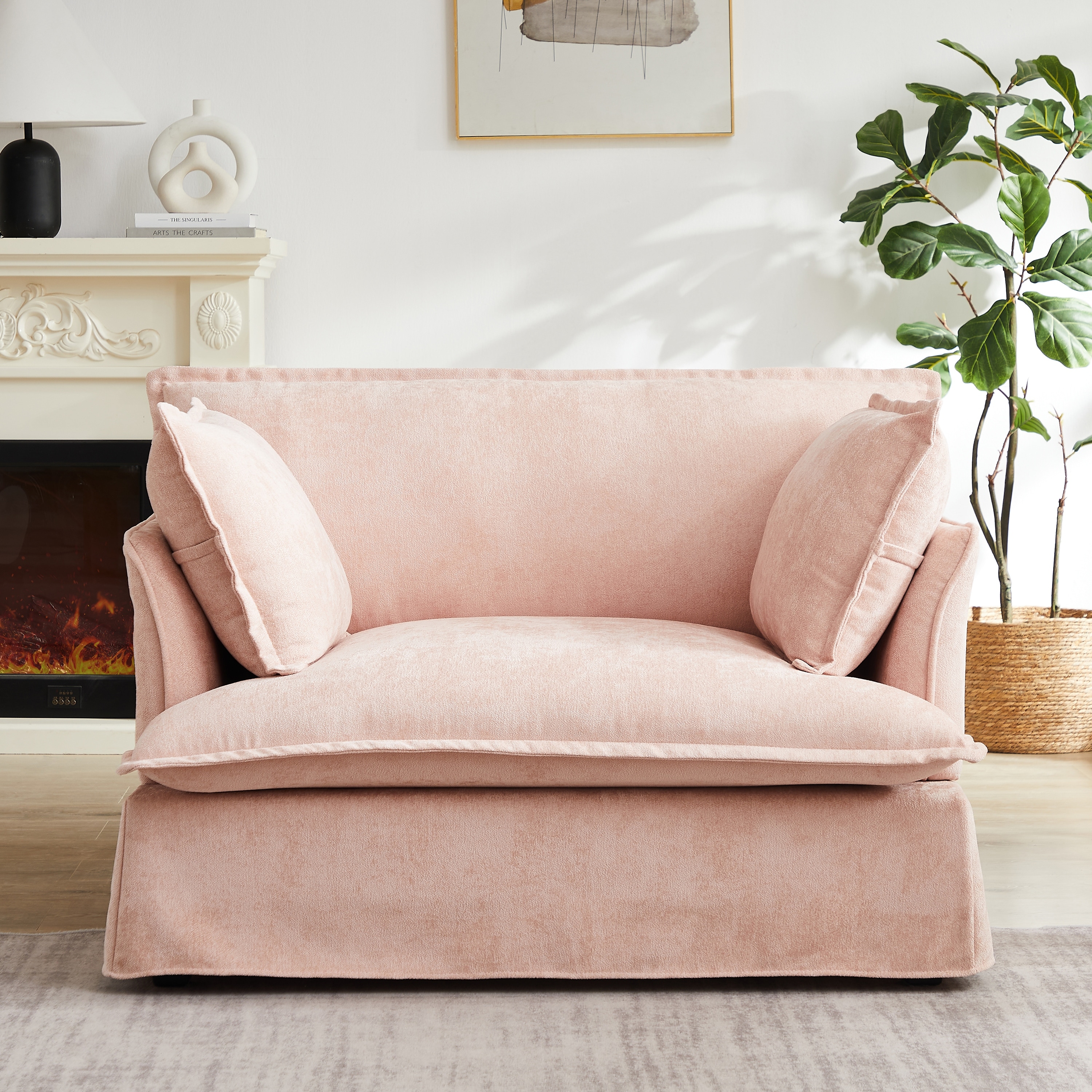 47.2" Oversized Single Sofa Chair Accent Chair with Charging Ports, Chenille Armchair Lounge Chair for Living Room Apartment