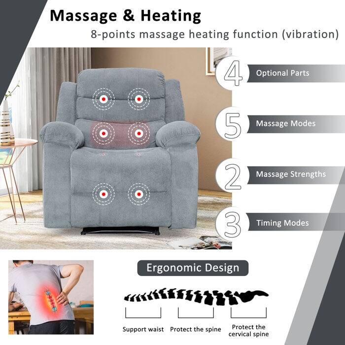Soft Recliner Chair with Massage and Heat Function