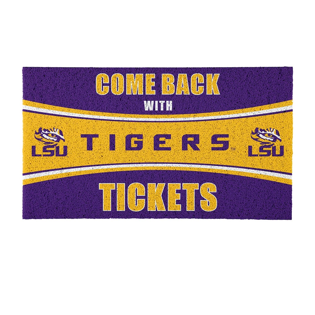 Louisiana State University 28 in. x 16 in. PVC "Come Back With Tickets" Trapper Door Mat