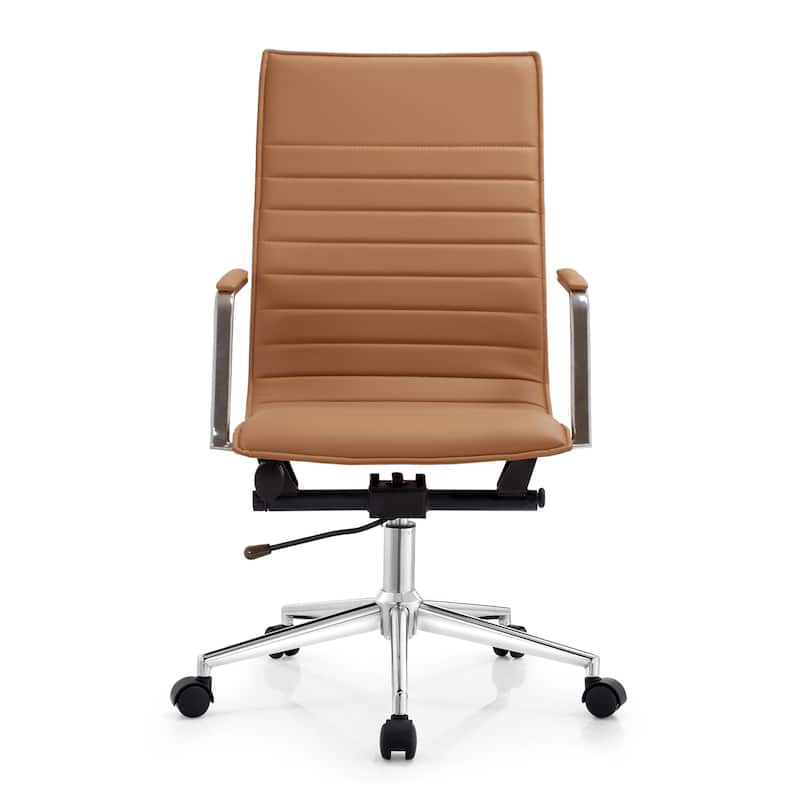 Modern High Back Office Chair Ribbed PU Leather Tilt Adjustable Conference Room Task Work Computer