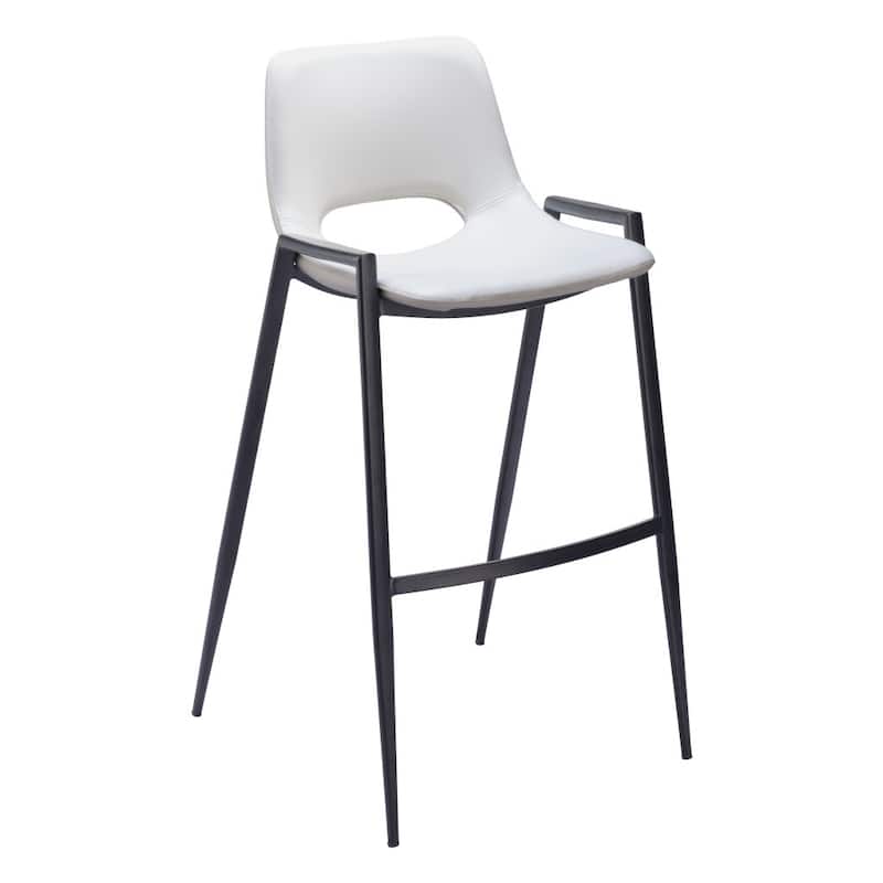 HomeRoots Set of Two 30" White and Black Faux Leather and Steel Low Back Bar Height Bar Chairs