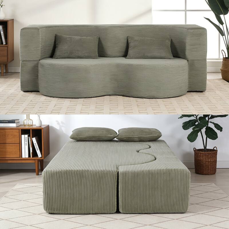 75 Inch Memory Foam 2-in-1 Foldable Sleeper Sofa Bed w/ 2 Pillows for Living Room