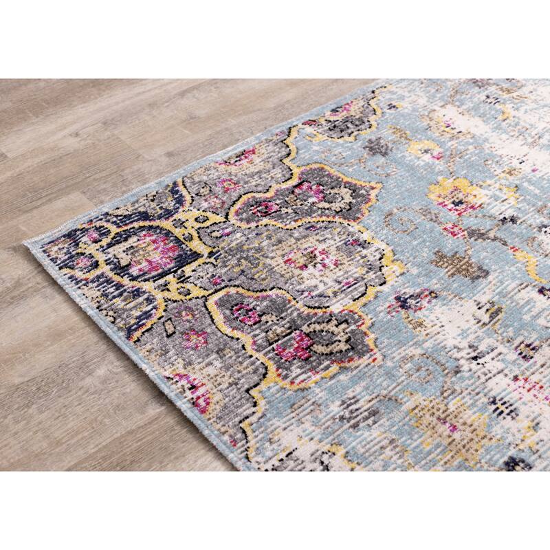 Spring Collection - Blue/Yellow Vintage Medallion Indoor/Outdoor Rug