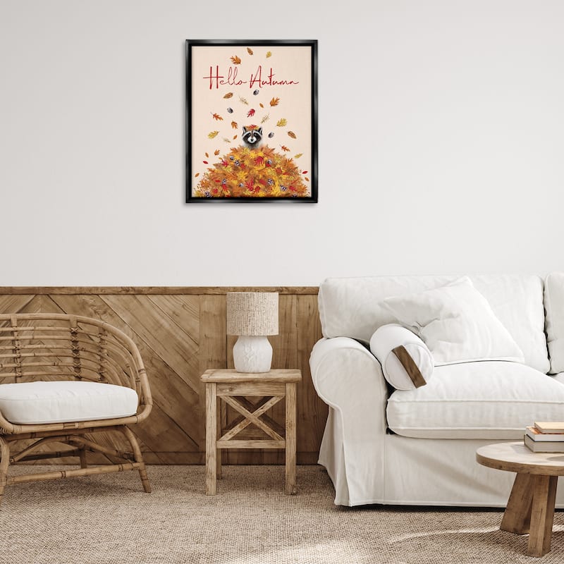 Stupell Hello Autumn Raccoon Framed Floater Canvas Wall Art Design By Elizabeth Tyndall