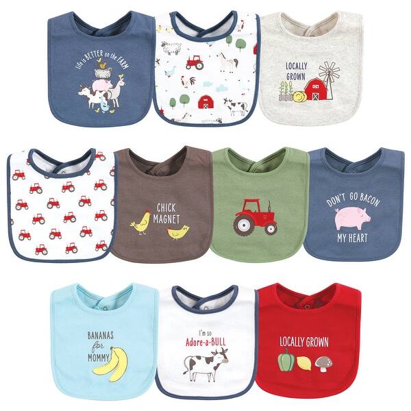 slide 1 of 1, Hudson Baby Infant Boy Cotton Bibs, Boy Farm Animals, One Size - Boy Farm Animals - One Size One Size - Boy Farm Animals