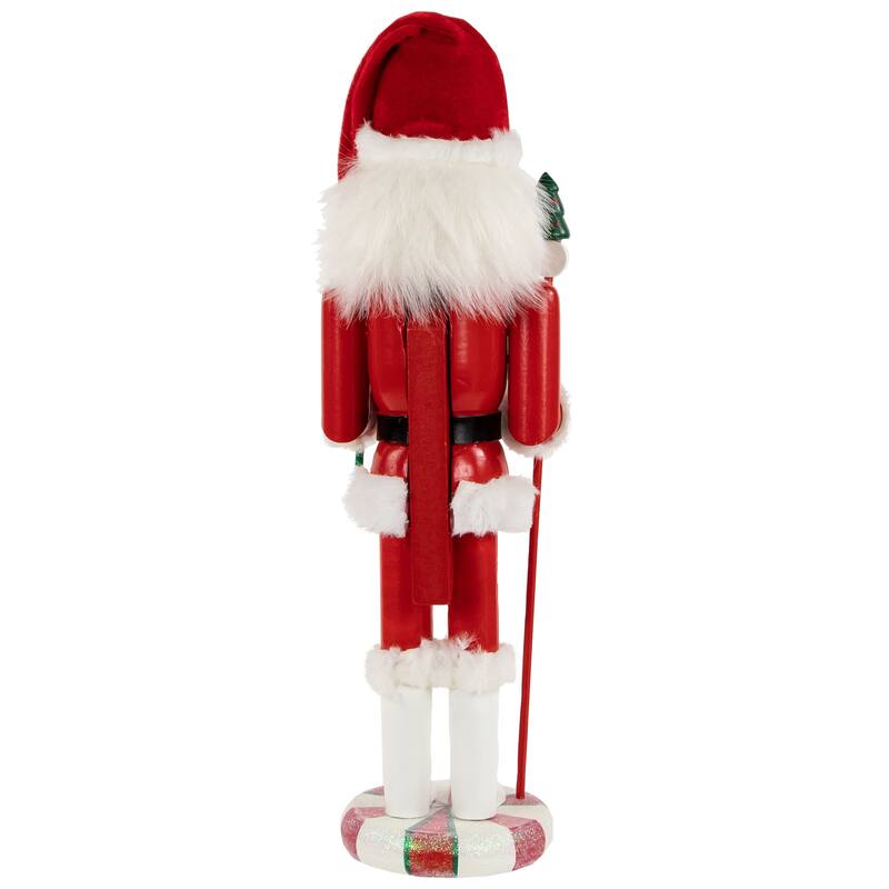 13.75" Red White Peppermint Twist Mrs. Claus Wood Christmas Nutcracker