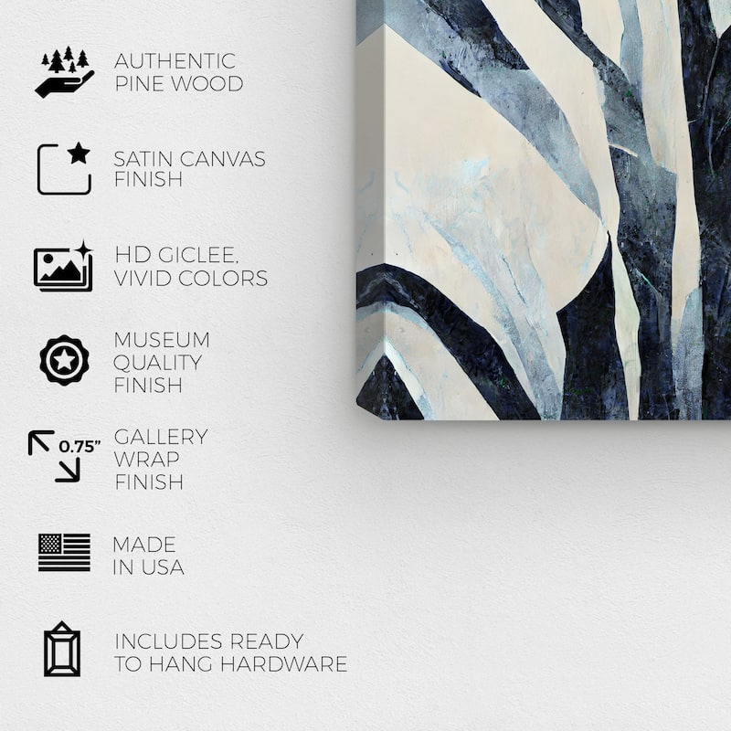 Wynwood Studio Canvas Floral and Botanical Neutral Shade Fern Blue and Tropical Wall Art Canvas Print - Blue, White