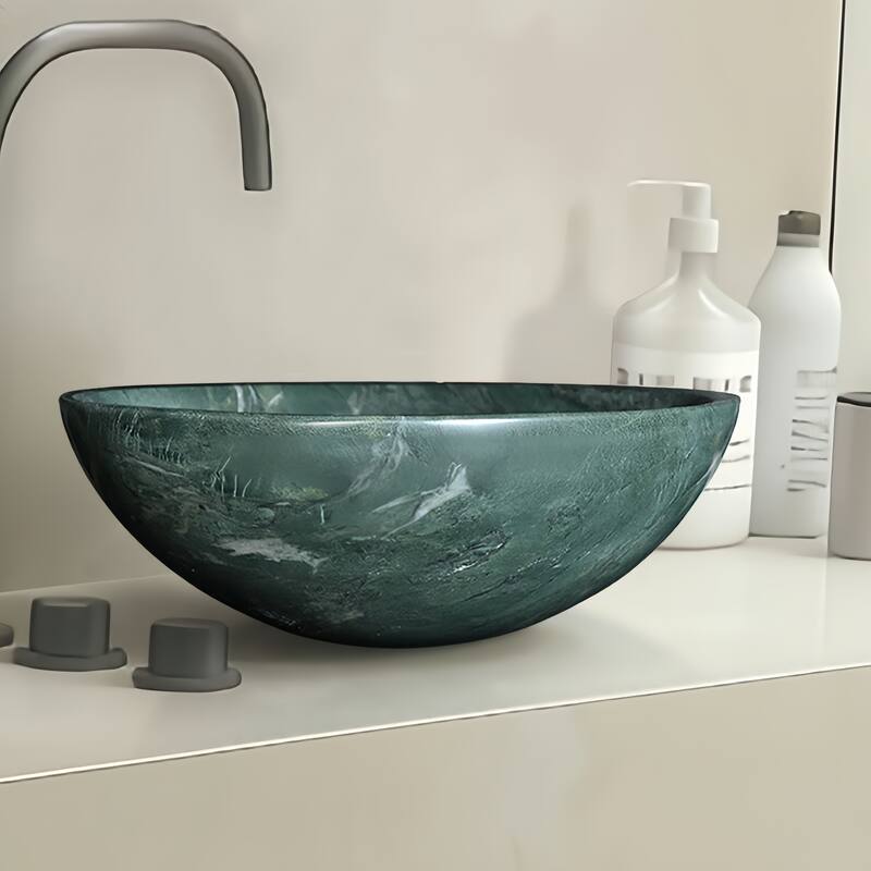 Roomfitters Round Marble Bathroom Vessel Sink, Natural Stone Countertop Wash Basin, Polished Bowl Vanity Sink