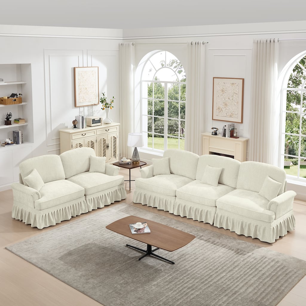 GDFStudio - Classic Chenille Modular Sofa Set with Flared Arms and Removable Ruffles Pleats Skirts