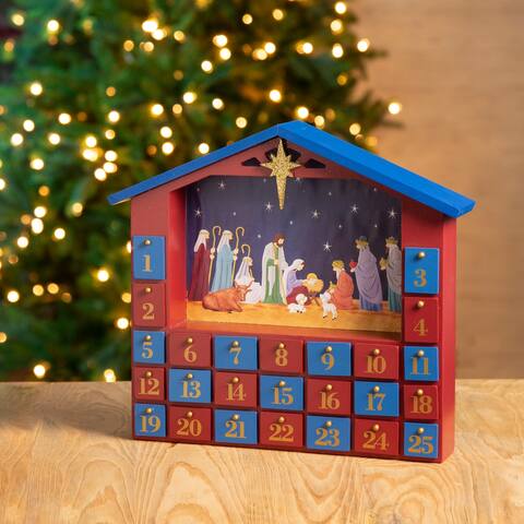 Glitzhome Christmas Wooden House Countdown Advent Calendar with Drawer