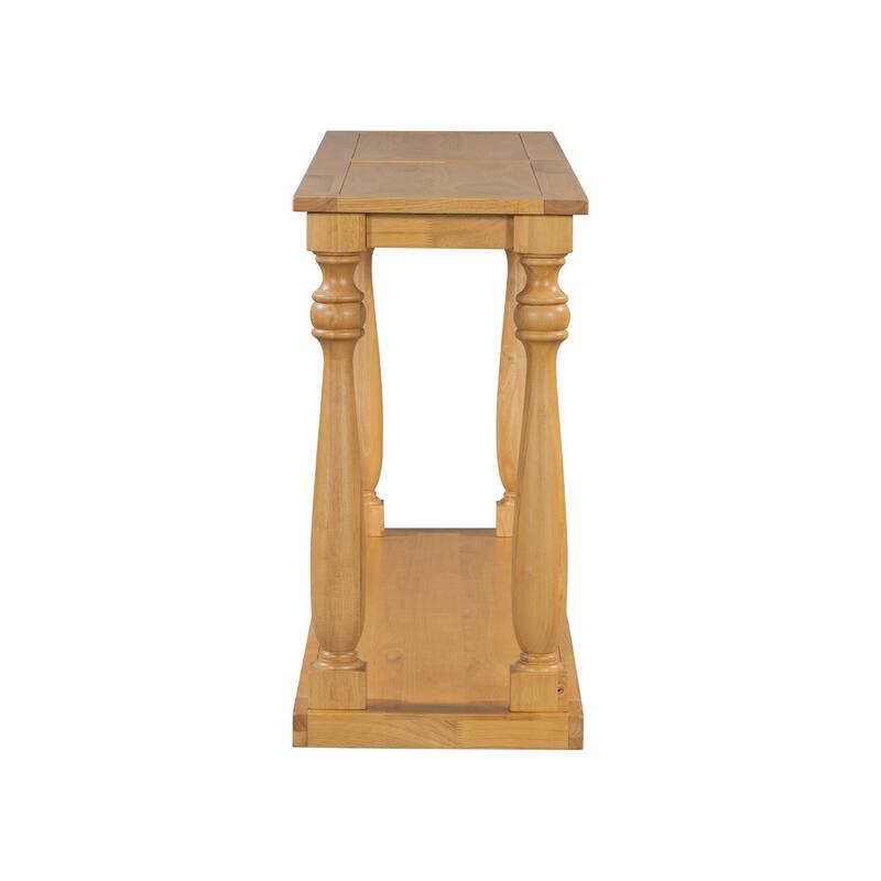 Vintage Wood Grain Console Table with Bottom Shelf and Lower Shelf, Entryway Table Hallway Tables with 4 Vase Legs