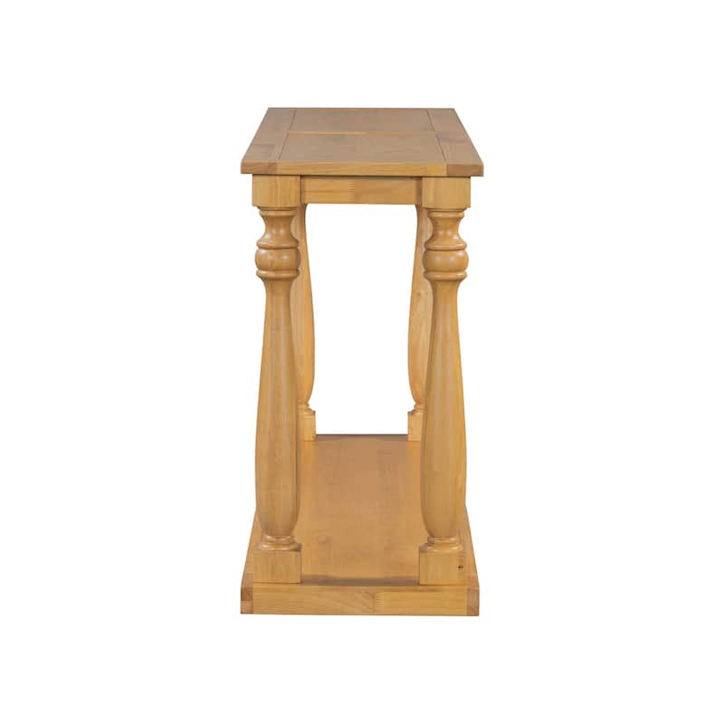 Vintage Wood Grain Console Table with Bottom Shelf and Vase Legs, 63" Narrow Long Entryway Table Living Room Side Table