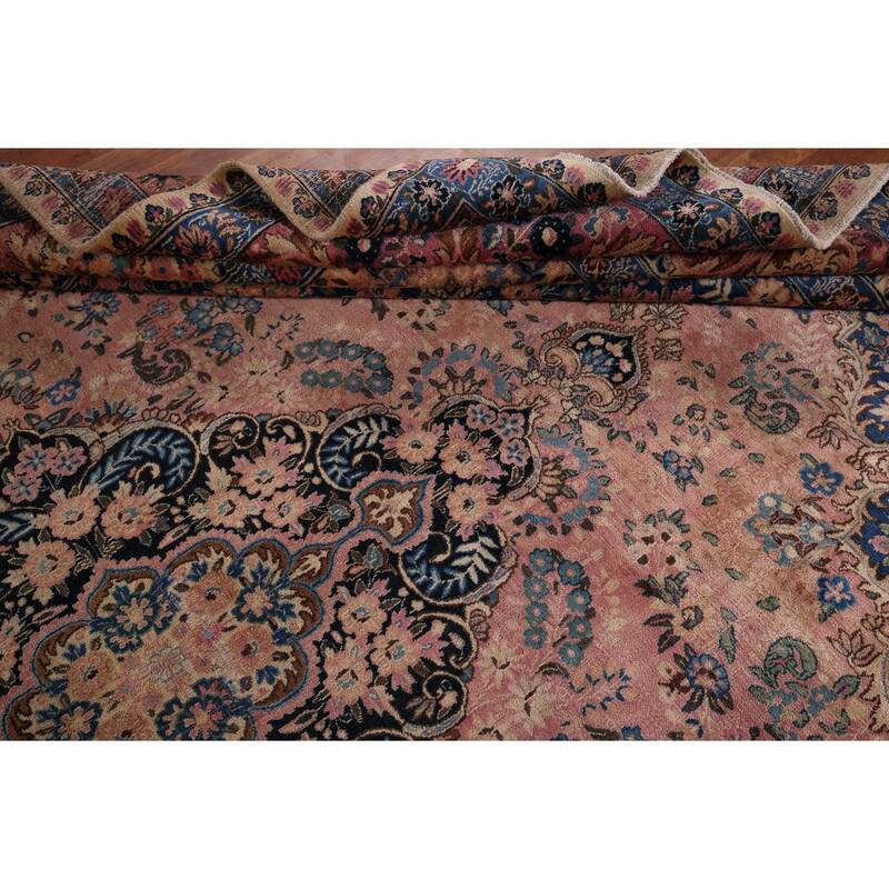 Vegetable Dye Pink Yazd Vintage Persian Area Rug Handmade Wool Carpet - 9'7" x 12'5"