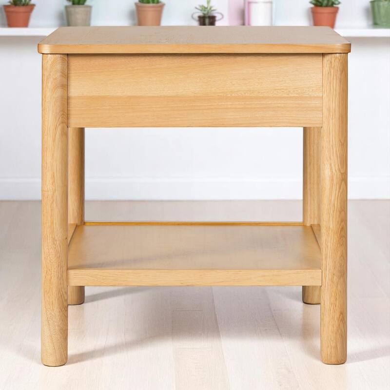 24" Rubber Side Table with Drawer and Shelf,End Table with Geometric Base,Accent Table nightstand for Living Room or Bedroom
