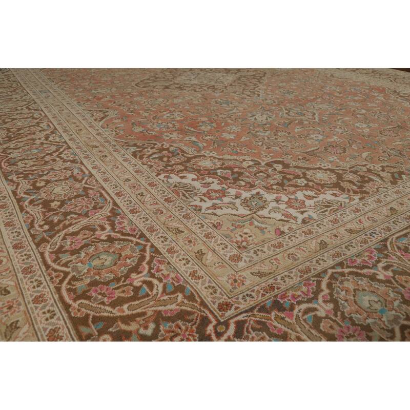 Traditional Mashad Persian Vintage Rug Handmade Orange Wool Carpet - 9'6" x 12'9"