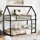 preview thumbnail 2 of 26, Twin House Bunk Bed with Slide, Ladder, and Guardrails, Metal Frame, Black