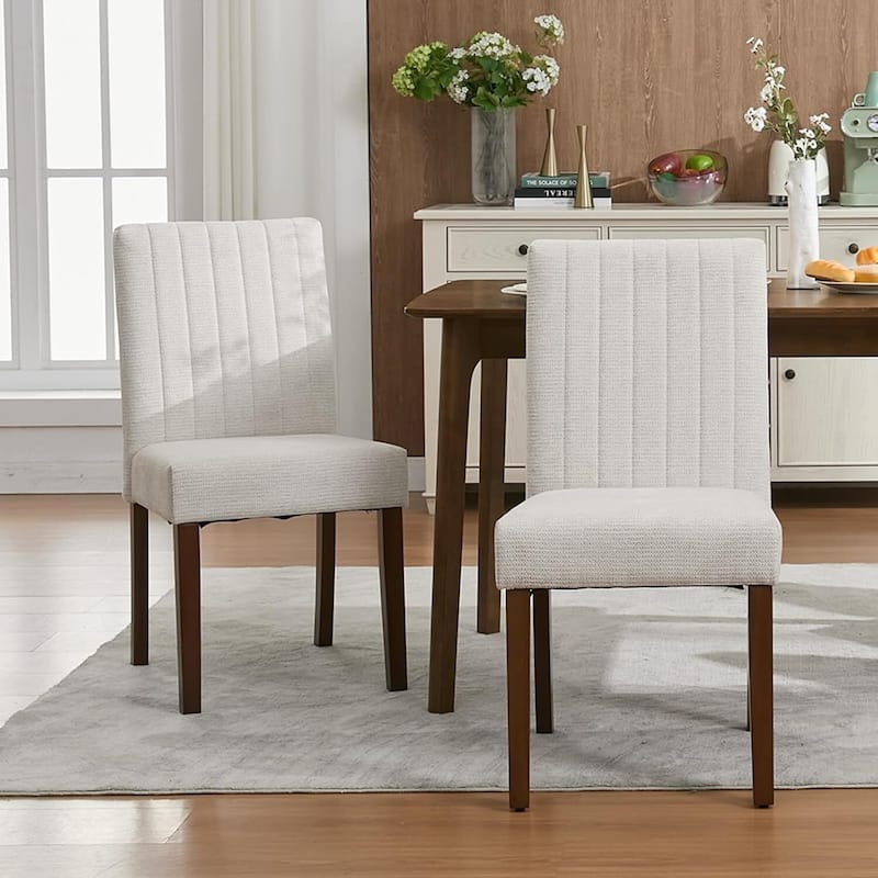 Set of 2 Modern Parsons Upholstered Dining Chairs for Dining Room, Cafe & Home - Beige