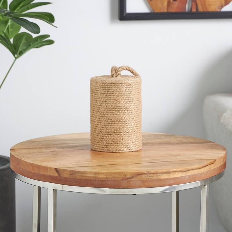 Brown Jute Rope Handmade Coiled Rope Buoy Decorative Sculpture with Handle - Brown