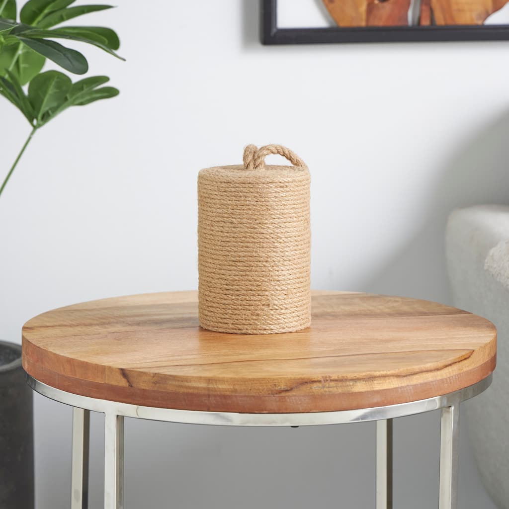 Brown Jute Rope Handmade Coiled Rope Buoy Decorative Sculpture with Handle