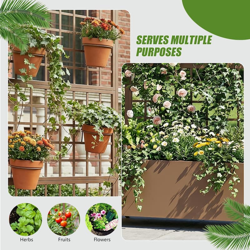 Movable Raised Garden Bed with Trellis and Lockable Wheels