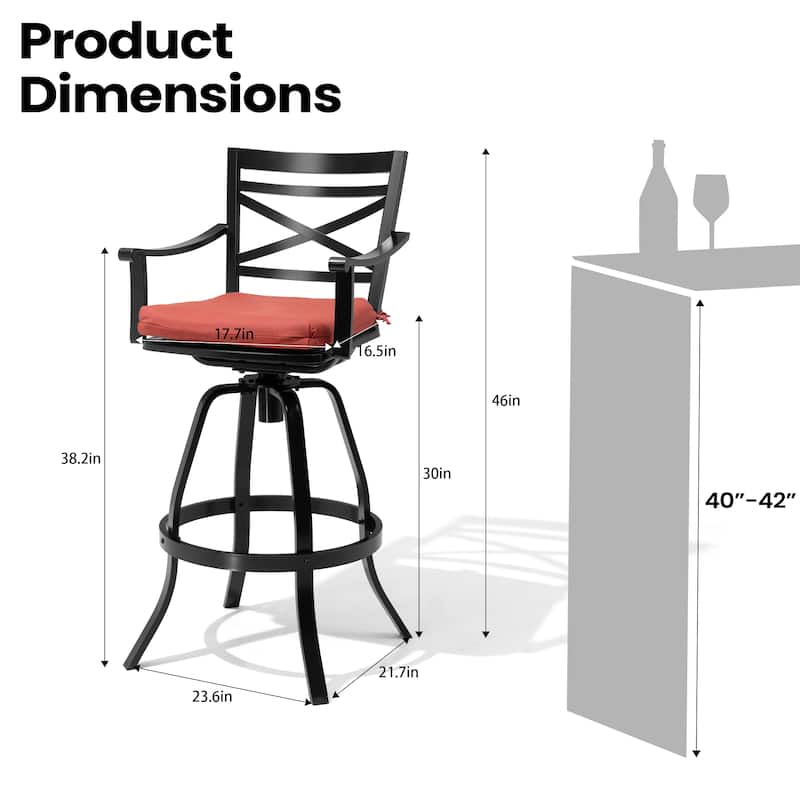 Pellebant Patio Outdoor Aluminum Swivel Bar Stools with Sunbrella Cushion - 21.7 in W x 16.5 in D x 46 in H