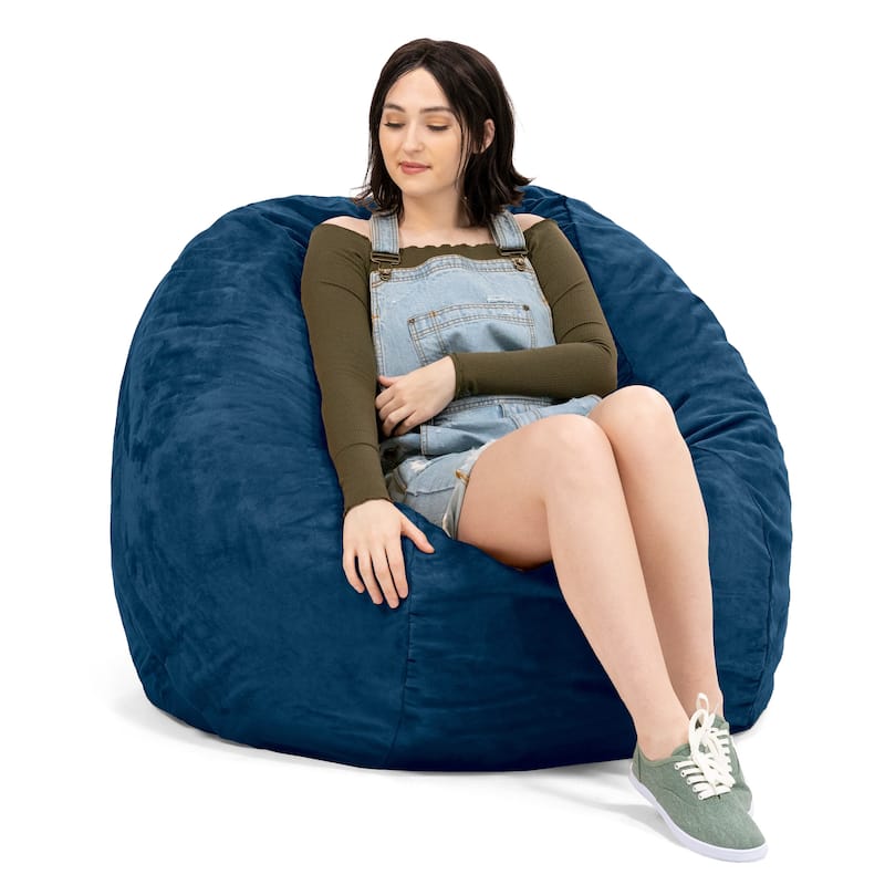 Jaxx 4 Foot Saxx Large Bean Bag Chair and Lounger for Teens and Adults - Microsuede - Navy