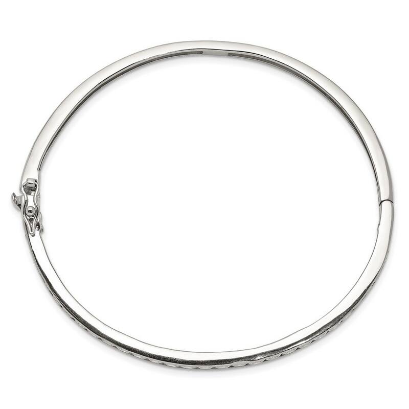 Curata 925 Sterling Silver Polished Safety bar Box Catch Closure CZ Cubic Zirconia Simulated Diamond Hinged Cuff Stackable