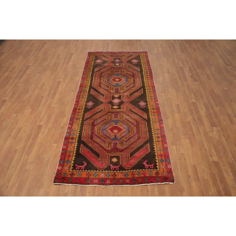 Hand Knotted Oriental 100% Wool Carpet Traditional Tribal Brown Ardebil Runner Rug - 9' 5'' X 3' 10''
