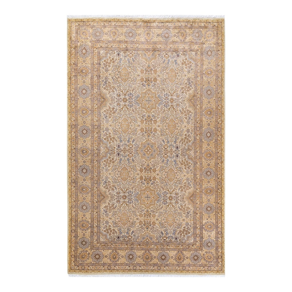 Overton Hand Knotted Wool Vintage Inspired Traditional Mogul Ivory Area Rug - 6' 0" x 9' 8"